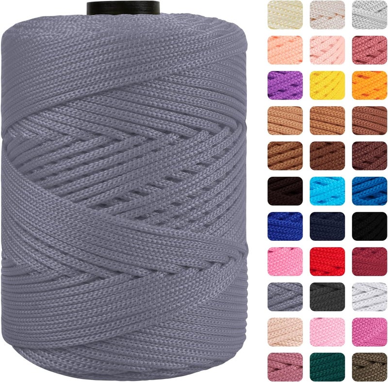 CAMAL Polypropylene Cord 3mm 185 Yards Colorful Polyester Yarn Handmade Knitting Thread Macrame Cord 3mm for Crochet Bags, DIY Crafts, Plant Hangers, Making Macrame Project(Medium Gray) - Image 1